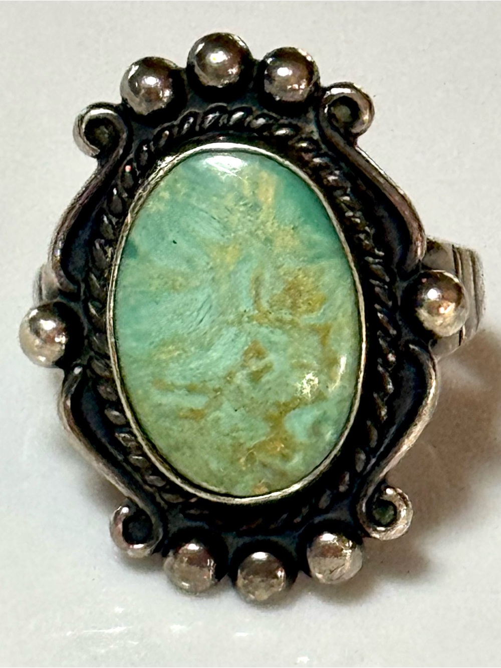Vintage Beautiful Sterling Green Turquoise Cabochon Ring Signed/Stamped
